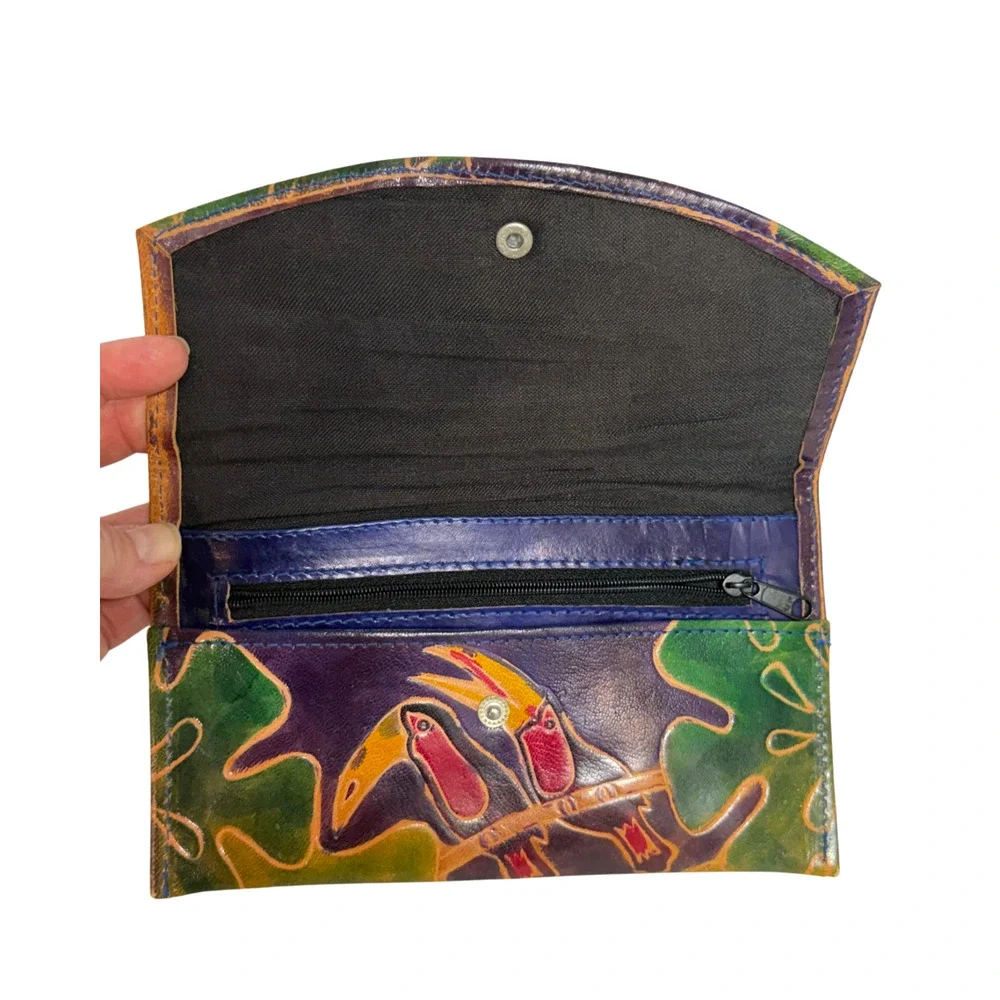 Tooled Leather Wallet Colorful Toucans Tropical 8